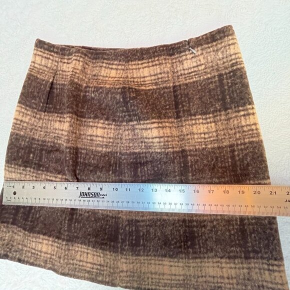 Uniqlo Womens Wool Blend Plaid Mini Skirt Large Dark Brown Career Lined Zip New - Picture 8 of 8
